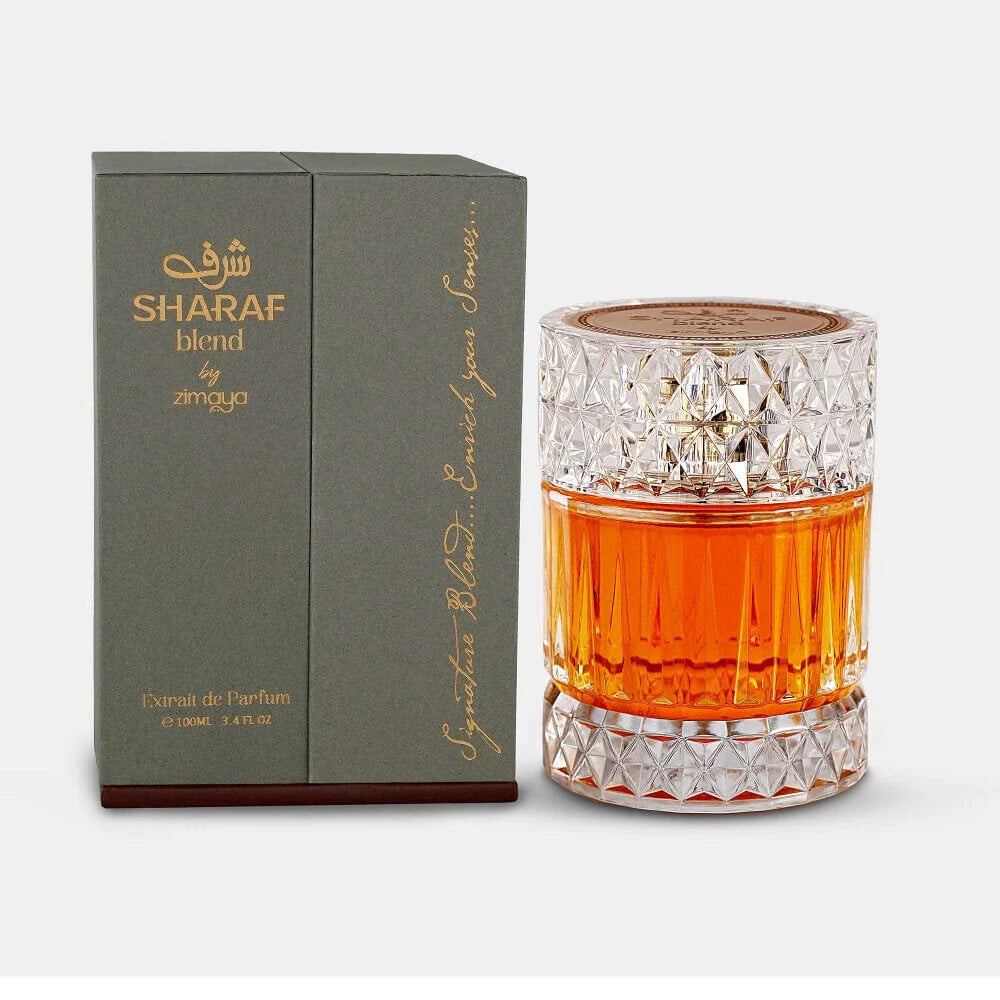 <span data-mce-fragment="1">Zimaya Sharaf Blend Extrait De Parfum 100ml: a captivating fragrance experience inspired by the finest cognac. Immerse yourself in a symphony of rich cognac oil, complemented by notes of oak, cinnamon, and tonka bean. As the scent evolves, be enchanted by the warm embrace of sandalwood, praline, and vanilla. Indulge in this exquisite olfactory journey, where luxury meets enchantment. Discover the allure of Zimaya Sharaf Blend today and elevate your fragrance game to new heights.</span>
