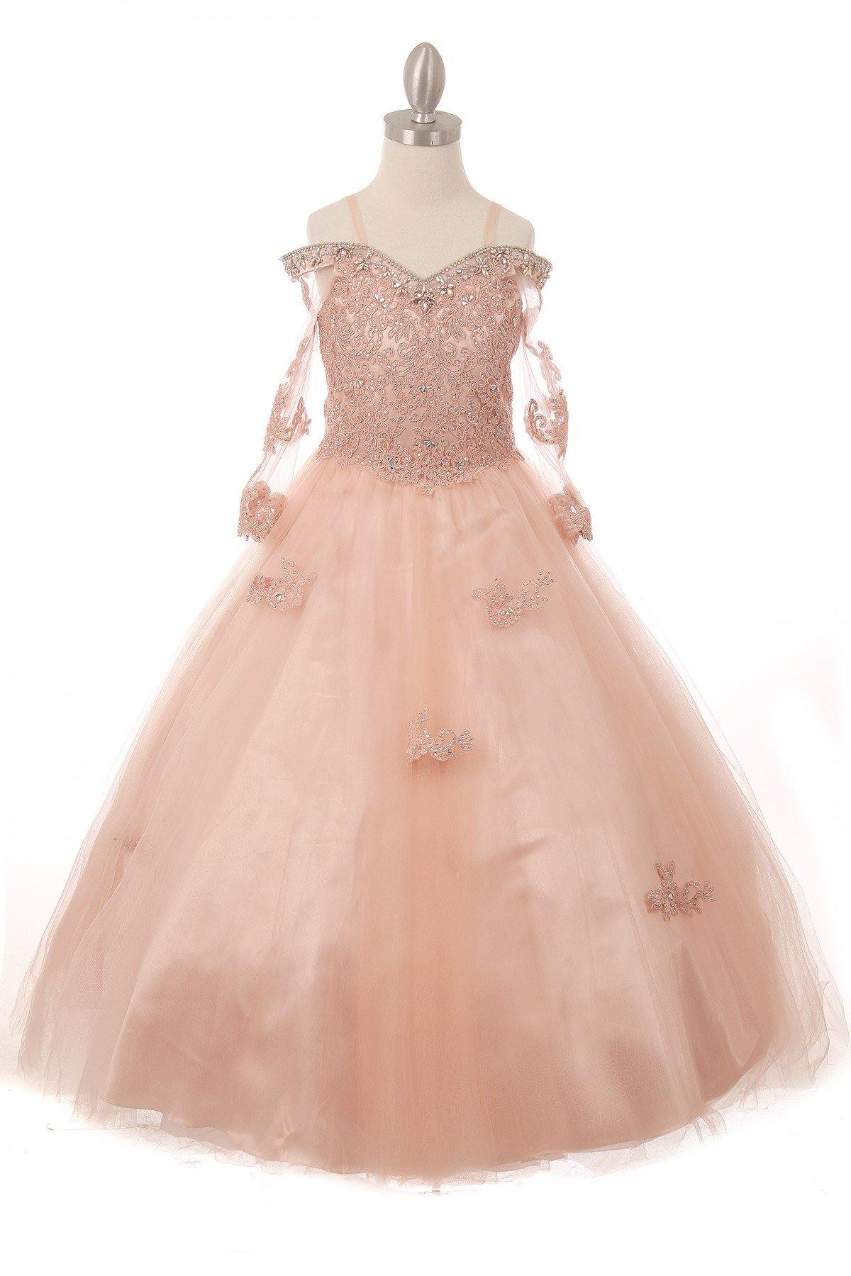 <p> </p> <p>This dress will make any event a true royal affair. Take a look at the big pictures of this dress, so you appreciate the intricate pearl details at the top of this dress - definitely the show's end. This dress is fully lined, so your princess feels comfortable. The dress has a corset for the back for special adjustments. The additional mesh below completes a more complete look.</p> <p> </p> <p>Length : Floor Length</p> <p>Closure : Lace-Up Back</p> <p><span>Sleeve Style : Off Shoulder</span></p> <p><span></span><span>Colors : Blush, Navy, Blue, White</span></p> <p><span>Sizes : 2, 4, 6, 8, 10, 12, 14, 16</span></p> <p><span>Fully Lined</span></p> <p><span>Soft Cup Inserts</span></p> <p><span>Occasion : Weddings-Princess Dress-Flower Girl Dresses-Formal Events</span></p>