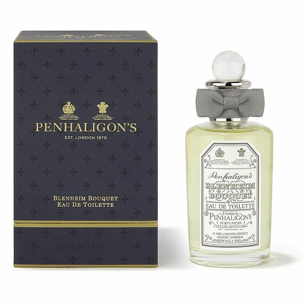 Blenheim Bouquet by Penhaligon's Cologne. Dressed up in a decorative bottle and sporting a dashing bow tie fitting of a creation date of 1902, this men's fragrance from Penhaligon's puts the finishing splash of panache on any ensemble. Blenheim Bouquet features top notes of vibrant lemon and zesty lime, rounded out with the clean scent of lavender. Woody pine and earthy black pepper provide the base notes for this refreshing blend. This light, citrusy fragrance is the perfect addition to an afternoon in the park or a twilight stroll on the beach.