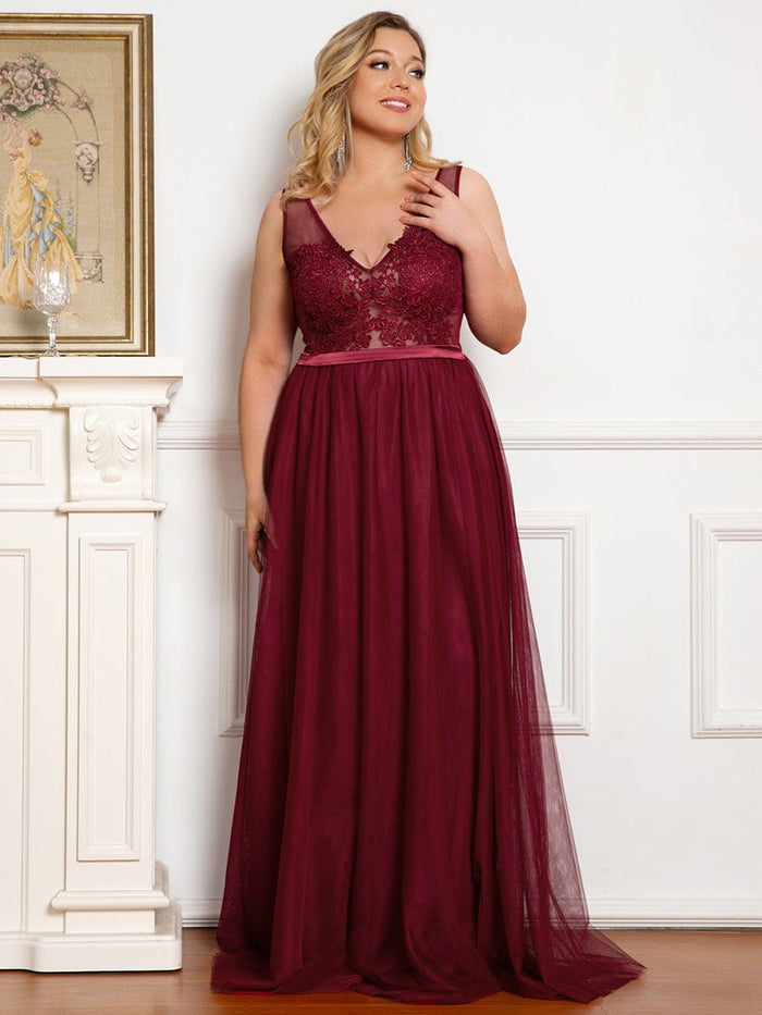 <p> </p>
<p><span data-mce-fragment="1">This gorgeous long dress features</span><span data-mce-fragment="1"> a sleeveless deep V-neckline. A-line skirt, this romantic floral lace applique bridesmaid dress is perfect for any girl. </span><span data-mce-fragment="1">This dress is perfect for any special occasion.</span></p>
<p> </p>
<p> </p>
<p>Length : Full Length</p>
<p>Sleeve Style : Sleeveless</p>
<p>Color : Burgundy, Dusty Blue</p>
<p>Sizes : 4, 6, 8, 10, 12, 14, 16, 18, 20, 22, 24, 26</p>
<p>Fully Lined</p>
<p>Soft Cup Inserts</p>
<p>Occasion : Formal, Prom, Homecoming, Wedding Guest, Evening Party, Red Carpet, Pageant, Special Occasion</p>
<p> </p>