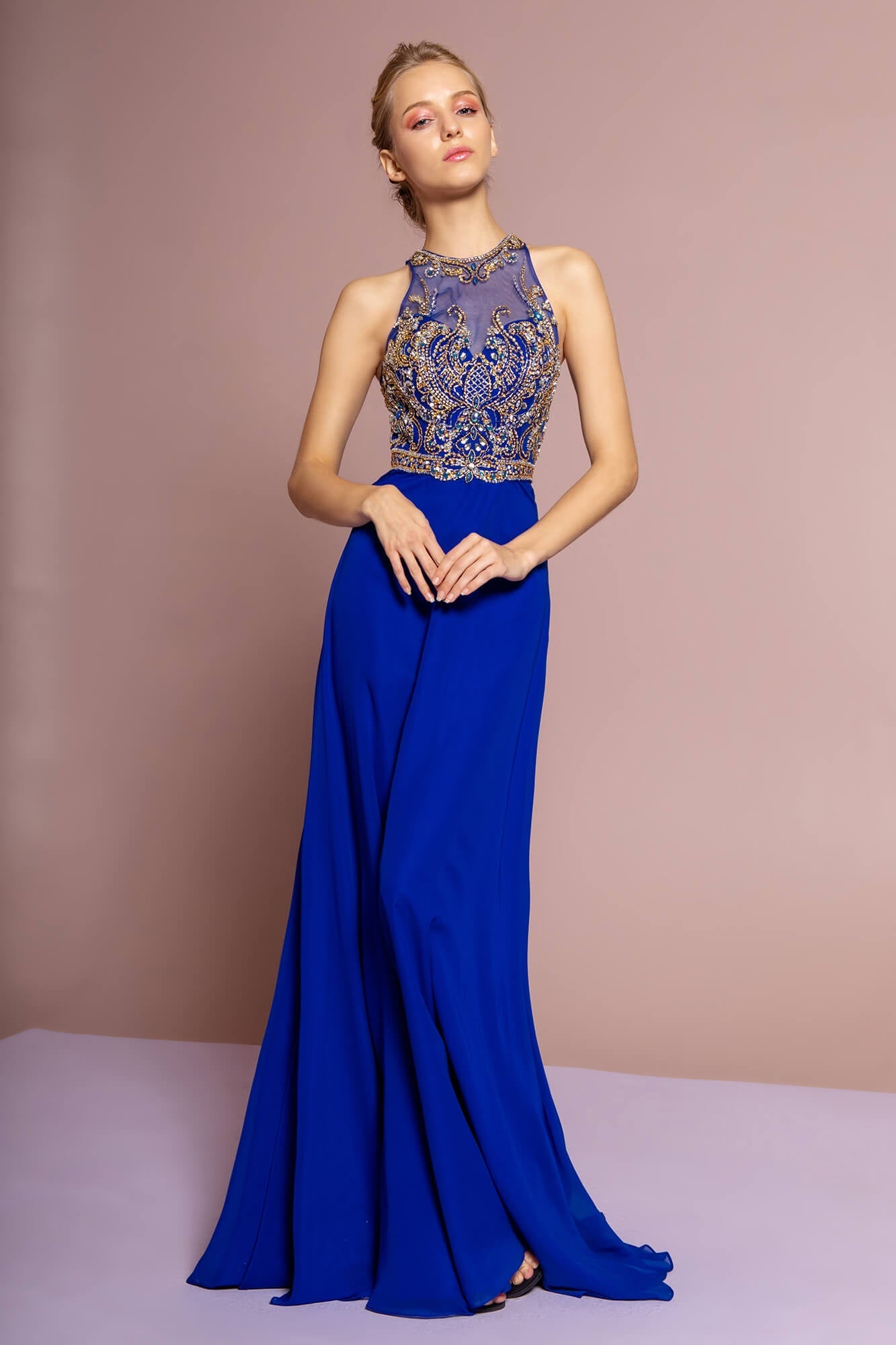 This long dress featuring a halter neckline with jewels on a sheer fabric, this lavish piece shows a jewel illusion over a sweetheart neckline and a multi-keyhole mesh back. The fitted sheath skirt flows fluidly down to a full-length hem. Perfect for formal, evening party or any special occasion.<br><br><br>Fabric : Chiffon<br><br>Closure : Zipper Back<br><br>Length : Full Length<br><br>Sleeve Style : Halter<br><br>Colors : Royal Blue, Ivory, Red<br><br>Sizes : XS, S, M, L, XL, 2XL<br><br>Fully Lined<br><br>Soft Cup Inserts<br><br>Occasion : Formal, Prom, Homecoming, Wedding Guest, Evening Party, Red Carpet, Pageant, Special Occasion 