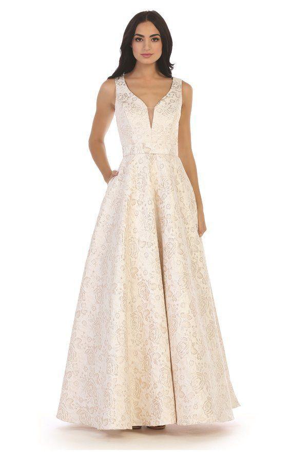 <p>This dress is perfect for any special occasion and will make you feel like the belle of the ball. This ball gown featuring a sleeveless plunging V-neckline with sheer inset and V-back design and made of jacquard material. This stylish, versatile dress is just what you need.<br><br><br>Fabric : Jacquard<br><br>Zipper Back<br><br>Length : Full Length<br><br>Sleeve Style : Sleeveless<br><br>Colors : Champagne, Dusty Rose, Silver<br><br>Sizes : XS, S, M, L, XL, 2XL, 3XL<br><br>Fully Lined<br><br>Occasion : Prom, Formal, Evening Party, Homecoming, Wedding Guest, Red Carpet, Pageant</p>