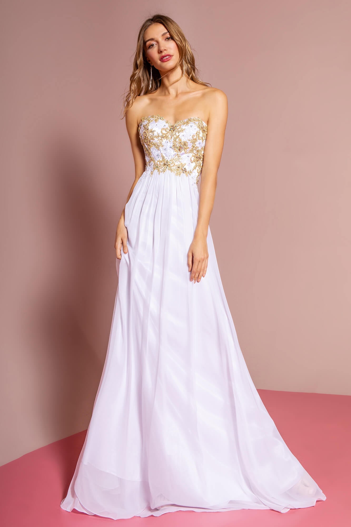 This dress features a strapless, sweetheart neckline and an ornamented semi-open back. Bordered with appliques at the waist, the chiffon A-line skirt falls lavishly at a full-length hem. Showing off a two-toned floral appliques and sparkling crystal on a fitted bodice. Perfect for formal, evening party or any special occasion.<br><br><br>Fabric : Lace, Chiffon<br><br>Closure : Zipper Back<br><br>Length : Full Length<br><br>Sleeve Style : Strapless<br><br>Colors : White, Light Blue, Royal Blue<br><br>Sizes : XS, S, M, L, XL, 2XL<br><br>Fully Lined<br><br>Soft Cup Inserts<br><br>Occasion : Formal, Prom, Homecoming, Wedding Guest, Evening Party, Red Carpet, Pageant, Special Occasion 