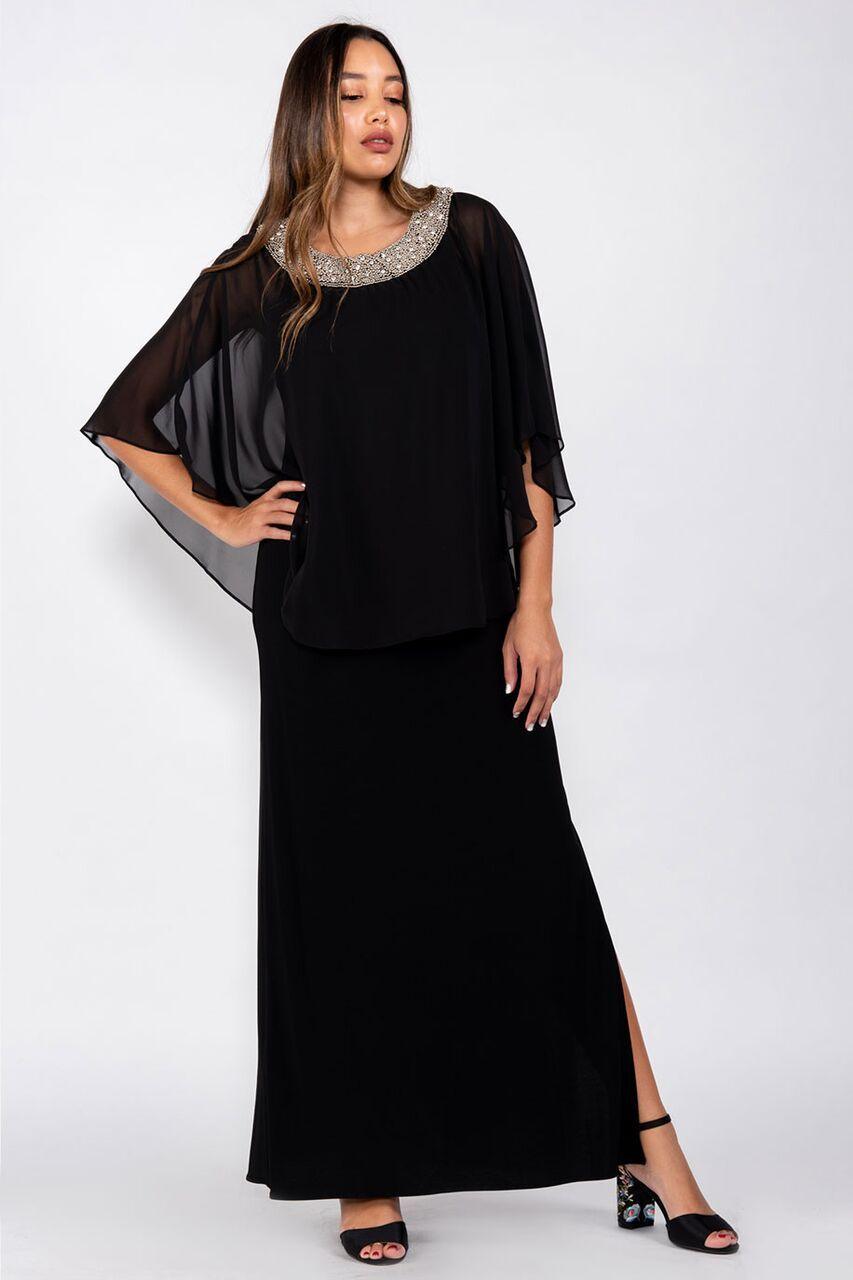 <p>The exquisite <strong>R&amp;M Richards 2328 Long Formal Chiffon Cape Dress</strong> in black is now available at a nice price on sale.</p>
<p>Made of chiffon and poly-spandex, this dress offers the perfect harmony of comfort and style. The chiffon fabric drapes easily, creating a flowing silhouette that adds ethereal charm to your ensemble.</p>
<p>The 3/4 sleeves add modesty while maintaining a modern and chic look.</p>
<p>Whether you are attending a formal event, an evening party, a wedding as the mother of the bride or groom, or even a church ceremony, this dress will provide you with composure and sophistication. </p>
<p><span>All Sale Items are Final Sale</span></p>
<strong>Fabric</strong> : Chiffon, Poly Spandex<br> <br> <strong>Length</strong> : 57" <br> <br> <strong>Sleeve Style</strong> : 3/4 Sleeve<br> <br> <strong>Color</strong> : Black<br> <br> <strong>Sizes</strong> : 6<br> <br> <strong>Occasion</strong> : Formal, Evening Party, Mother of the Bride, Mother of the Groom, Church, Wedding Guest
<p> <br></p>