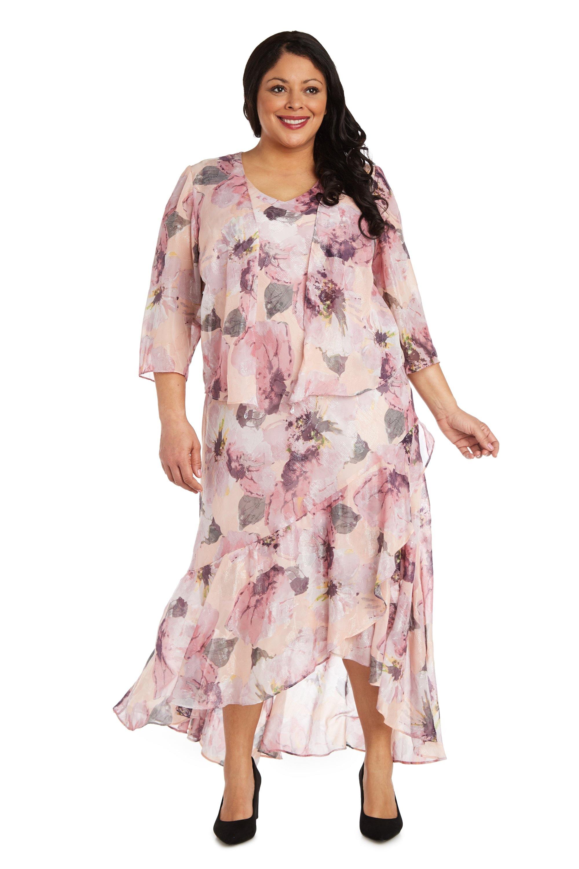 The elegant high low mother of the bride/groom floral print dress featuring a sleeveless v-neckline and v-back shape and is made of chiffon material with matching removable jacket. Perfect for any special occasion.<p> </p> <p>Available in <strong><a title="Regular Size" href="https://%20/products/r-m-richards-high-low-two-piece-jacket-dress-7773%20variant=39820935004221"><span style="text-decoration: underline; color: #00aaff;">Regular Size</span></a></strong></p><br data-mce-fragment="1"><br data-mce-fragment="1"><br data-mce-fragment="1"><strong>Fabric</strong> : Chiffon<br data-mce-fragment="1"><br data-mce-fragment="1"><strong>Zipper Back</strong><br data-mce-fragment="1"><br data-mce-fragment="1"><strong>Length</strong> : High Low<br data-mce-fragment="1"><br data-mce-fragment="1"><strong>Sleeve Style</strong> : Sleeveless<br data-mce-fragment="1"><br data-mce-fragment="1"><strong>Color</strong> : Blush<br data-mce-fragment="1"><br data-mce-fragment="1"><strong>Sizes</strong> : 14W, 16W, 18W, 20W, 22W, 24W<br data-mce-fragment="1"><br data-mce-fragment="1"><strong>Fully Lined</strong><br data-mce-fragment="1"><br data-mce-fragment="1"><strong>Soft Cup Inserts</strong><br data-mce-fragment="1"><br data-mce-fragment="1"><strong>Occasion</strong> : Formal, Evening Party, Mother of the Bride, Mother of the Groom, Church, Wedding Guest