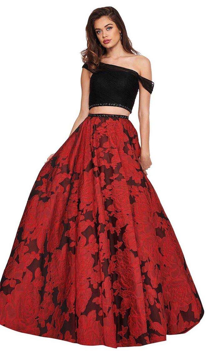 <p>Elegant 2-piece one shoulder long dress with asymmetrical shoulder straps and draped sleeves. A floral jacquard skirt with a bandeau style tulle fitted bodice and ruched.</p> <p> </p> <p>Fabric : J<span data-mce-fragment="1">acquard, Tulle</span></p> <p>Zipper Back</p> <p>Length : Full Length</p> <p>Sleeve Style : One Shoulder</p> <p>Colors : Black Red, Black Fuchsia, Black Royal</p> <p>Sizes : 0, 2, 4, 6, 8, 10, 12, 14, 16, 18, 20</p> <p>Fully Lined</p> <p>Occasion : Prom, Formal, Homecoming, Wedding Guest, Red Carpet, Pageant</p>