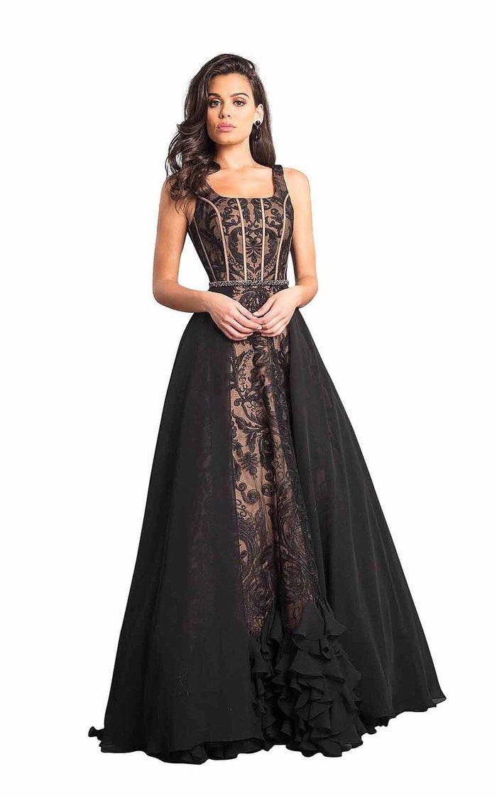 Stylish long sleeveless dress features a scoop with a neckline along the bodice and lace cascading to the floor. Fitted bodice with an A-line skirt chiffon overlay and detachable belt.<br data-mce-fragment="1"><br data-mce-fragment="1"><br data-mce-fragment="1">Fabric : Lace, Chiffon<br data-mce-fragment="1"><br data-mce-fragment="1">Zipper Back<br data-mce-fragment="1"><br data-mce-fragment="1">Length : Full Length<br data-mce-fragment="1"><br data-mce-fragment="1">Sleeve Style : Sleeveless<br data-mce-fragment="1"><br data-mce-fragment="1">Colors : Black, Black Cherry<br data-mce-fragment="1"><br data-mce-fragment="1">Sizes : 2, 6, 8<br data-mce-fragment="1"><br data-mce-fragment="1">Fully Lined<br data-mce-fragment="1"><br data-mce-fragment="1">Occasion : Prom, Formal, Homecoming, Wedding Guest, Red Carpet, Pageant