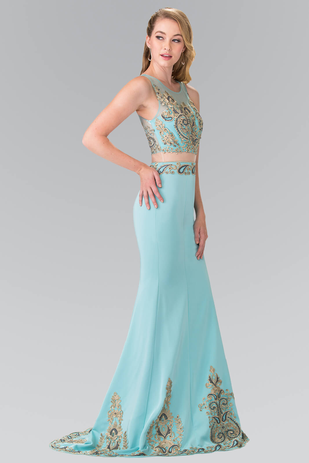 This mock two-piece long dress features a sheer bodice with royal embroidery details. Perfect for formal, evening party or any special occasion.<br><br><br>Fabric : Jersey<br><br>Closure : Zipper Back<br><br>Length : Full Length<br><br>Sleeve Style : Sleeveless<br><br>Color : Blue, Blush<br><br>Sizes : XS, S, M, L, XL<br><br>Fully Lined<br><br>Soft Cup Inserts<br><br>Occasion : Formal, Prom, Homecoming, Wedding Guest, Evening Party, Red Carpet, Pageant, Special Occasion 