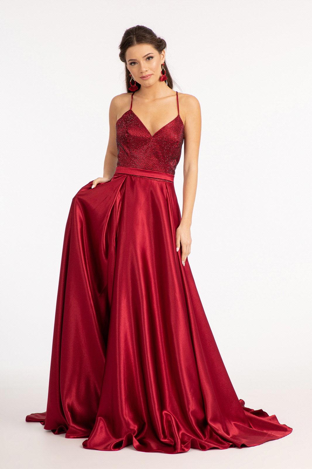 This dress is perfect for any special occasion so you can feel confident, glamorous, and comfortable in this elegant design. This satin long gown features spaghetti strap with rhinestone bodice and corset back. This stylish, versatile dress is just what you need.<br><br><br>Fabric : Satin<br><br>Corset, Zipper Back<br><br>Length : Full Length<br><br>Sleeve Style : Spaghetti Strap<br><br>Colors : Burgundy, Green, Royal Blue<br><br>Sizes : XS, S, M, L, XL, 2XL, 3XL<br><br>Fully Lined<br><br>Occasion : Prom, Formal, Evening Party, Homecoming, Wedding Guest, Red Carpet, Pageant