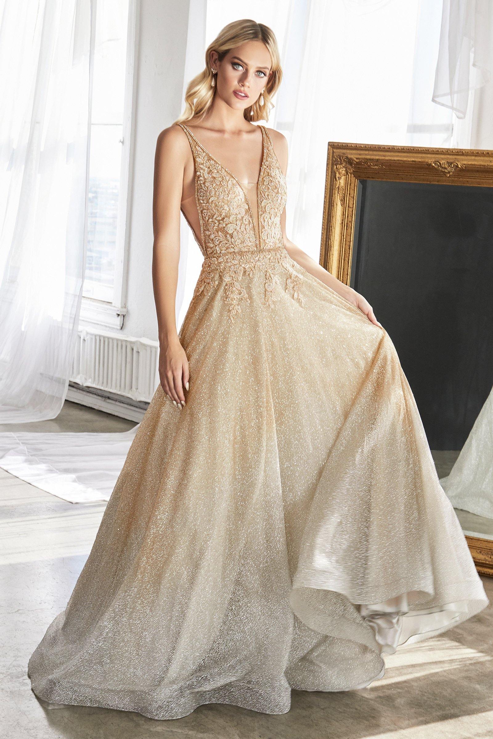 <p> </p> <p>Elegant long dress features a sleeveless plunging deep v-neckline with open back and beaded embellished bodice. A-line skirt with layered glittered tulle. Perfect for formal, evening party or any special occasion.<br><br><br></p> <p>Closure : Zipper Back</p> <p>Length : Floor Length</p> <p>Sleeve Style : Sleeveless</p> <p>Color : Gold/Silver</p> <p>Sizes : 2, 4, 6, 8, 10, 12, 14, 16, 18, 20, 22</p> <p>Fully Lined</p> <p>Soft Cup Inserts</p> <p>Occasion : Formal, Prom, Homecoming, Wedding Guest, Evening Party, Red Carpet, Pageant, Special Occasion</p> <p><span></span></p>