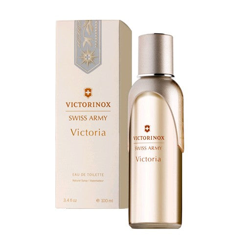 Swiss Army Victoria Perfume by Victorinox, Swiss Army Victoria is a sumptuous, long-lasting perfume that leaves an unforgettably romantic impression. Tantalizing top notes of plum, freesia and black currant open the fragrance, while floral heart notes of Bulgarian rose, violet and lily-of-the-valley bloom in splendor. These rich floral and fruity notes settle with ease into the powdery base notes of cedar, sandalwood, myrrh and white musk, creating a harmonious and enticing balance. Popular with women of all ages for daytime occasions in the spring and summer months, the perfume has an enormous sillage that delights the wearer and her companions and admirers.