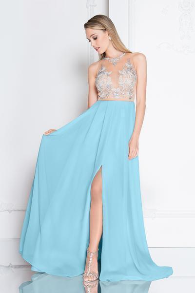 <p> </p> <p>This stunning long gown features a sleeveless high neckline. F<span data-mce-fragment="1">itted bodice in an A-line silhouette with front slit. This dress is p</span>erfect for any special occasion.</p> <p><br></p> <p>Length : Full Length</p> <p>Sleeve Style : Sleeveless</p> <p>Colors : Ice Blue Nude</p> <p>Sizes : 0, 2, 4, 6, 8, 10, 12, 14, 16, 18</p> <p>Fully Lined</p> <p>Occasion : Formal, Prom, Homecoming, Wedding Guest, Red Carpet, Pageant, Special Occasion</p>