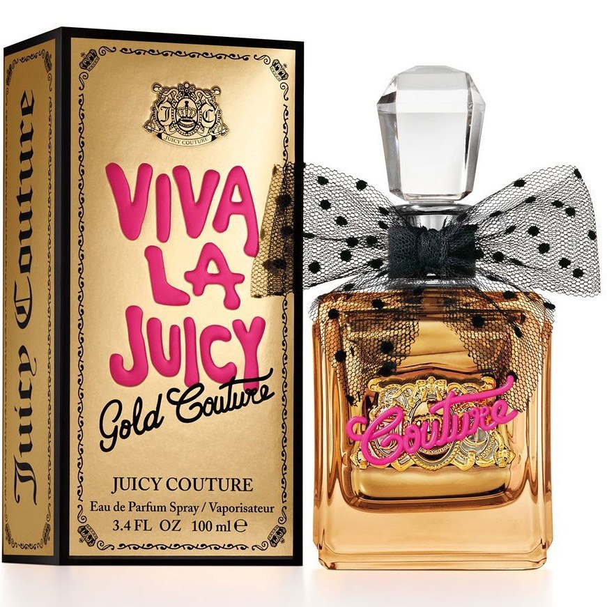 Viva La Juicy Gold Couture is a new version of the Viva La Juicy fragrance from 2008 by Juicy Couture, coming out in August 2014. The fragrance is created by Honorine Blanc as a glamorous and decadent version of the original.<br><br>This "golden" composition begins with luscious wild berries that form an introduction to the heart of Sambac jasmine and honeysuckle. The base features warm aromas of sandalwood, golden amber, caramel and vanilla elixir.<br><br>The classic design of the bottle and packaging takes golden color, decorated with pink letters and logos