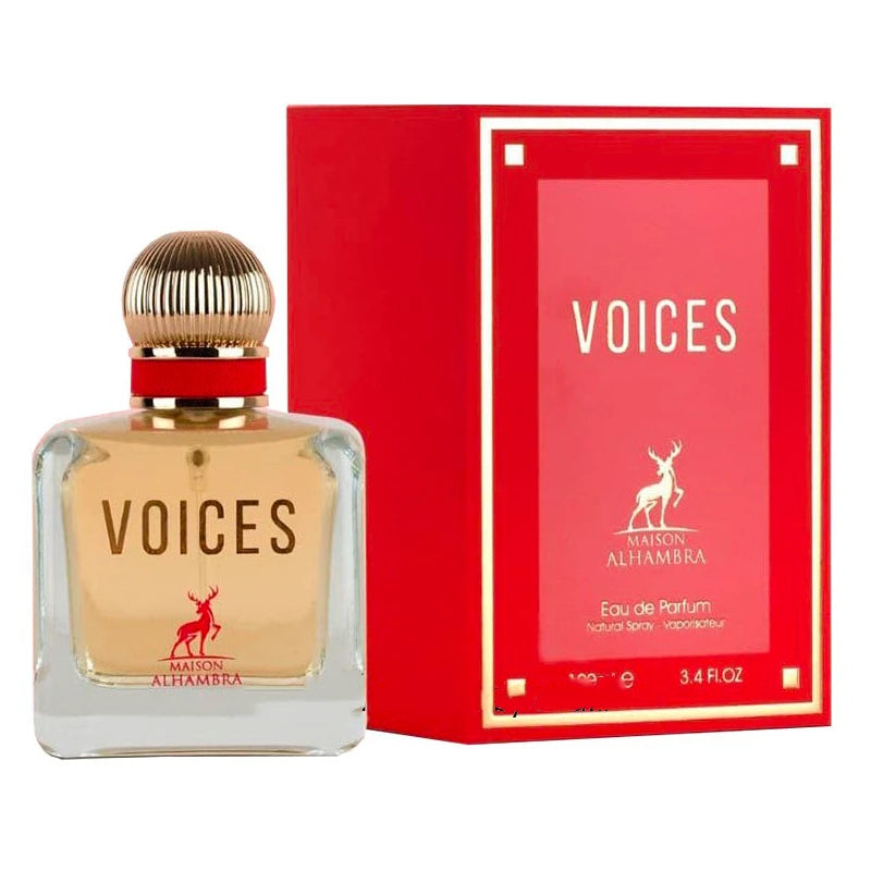 <p><meta charset="utf-8"><span><em>INSPIRED BY</em> <strong>VALENTINO VOCE VIVA</strong></span></p>
<p>Voices 3.4 oz EDP for women is a luxurious perfume combining floral and woody scents. Featuring top notes of Italian bergamot and mandarin, and middle notes of orange blossom absolute and golden gardenia, this fragrance creates a sophisticated oriental scent. The base notes of crystal moss, vanilla, and tonka bean instill a warm and inviting depth. Perfect for men and women, this rich Arabian Sweet perfume is ideal for any occasion.</p>
